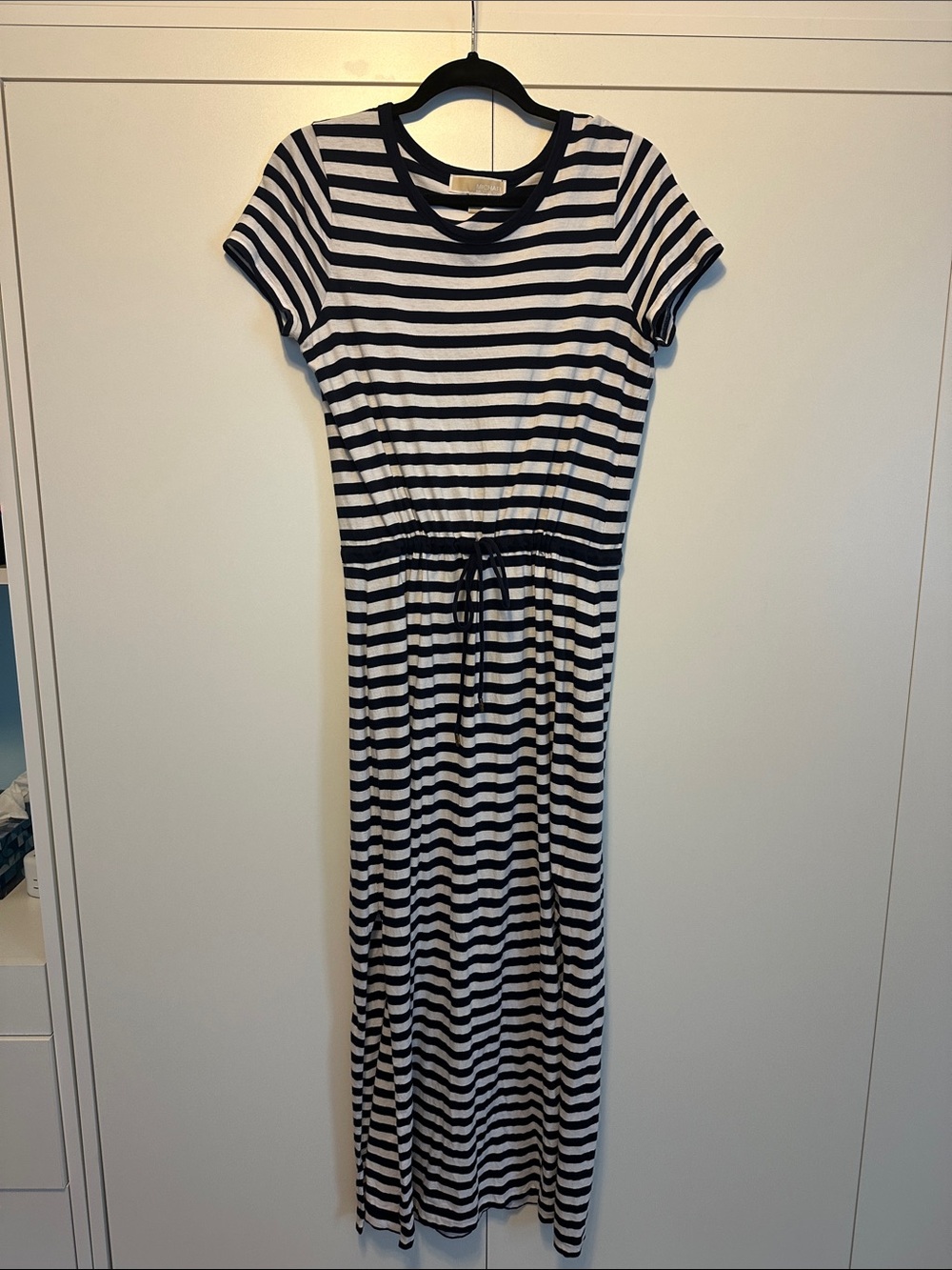 Michael Kors Navy and White Striped Maxi Tee Dress